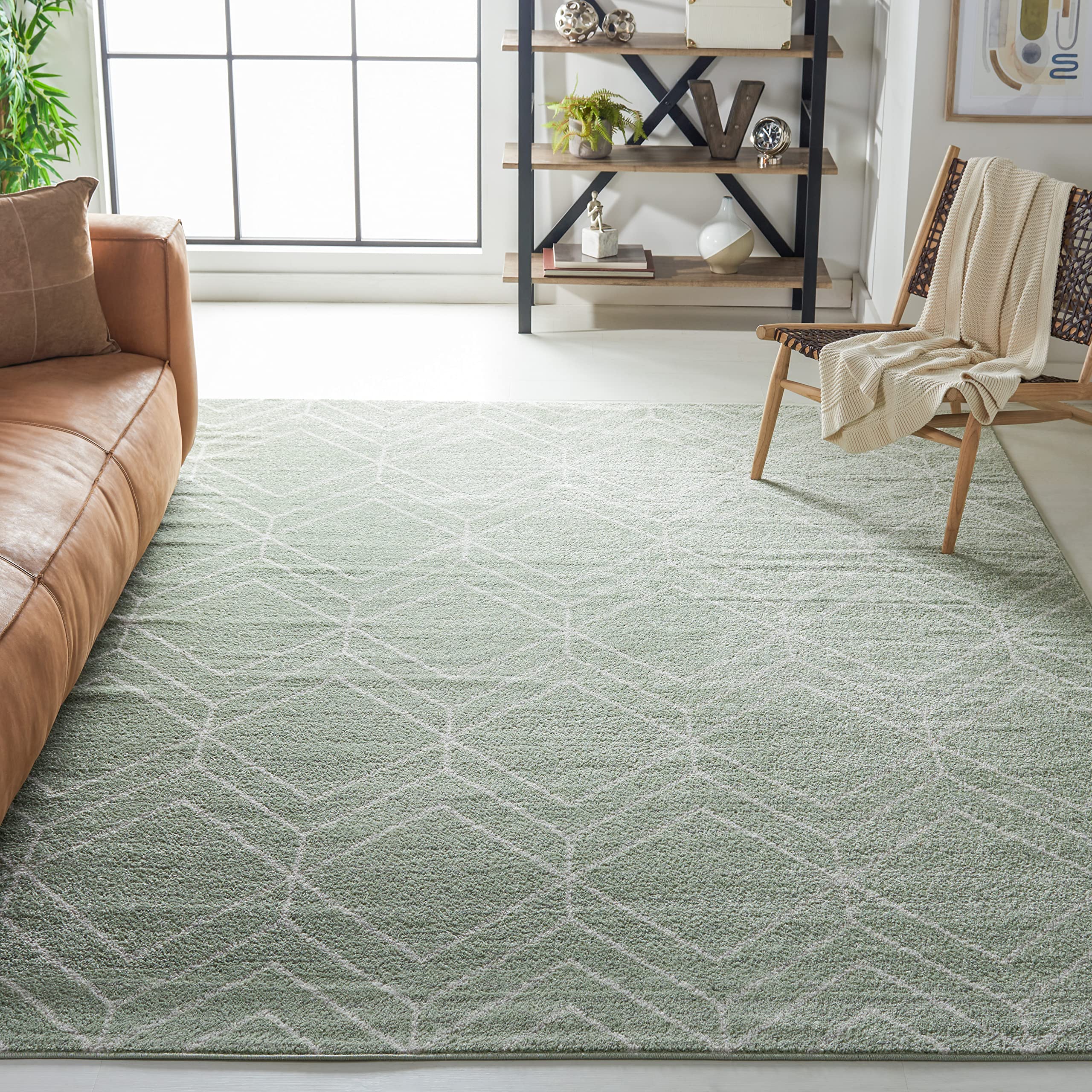 SAFAVIEH Adirondack Collection Area Rug - 8 x 10, Sage & Ivory, Modern Geometric Design, Non-Shedding & Easy Care, Ideal for H