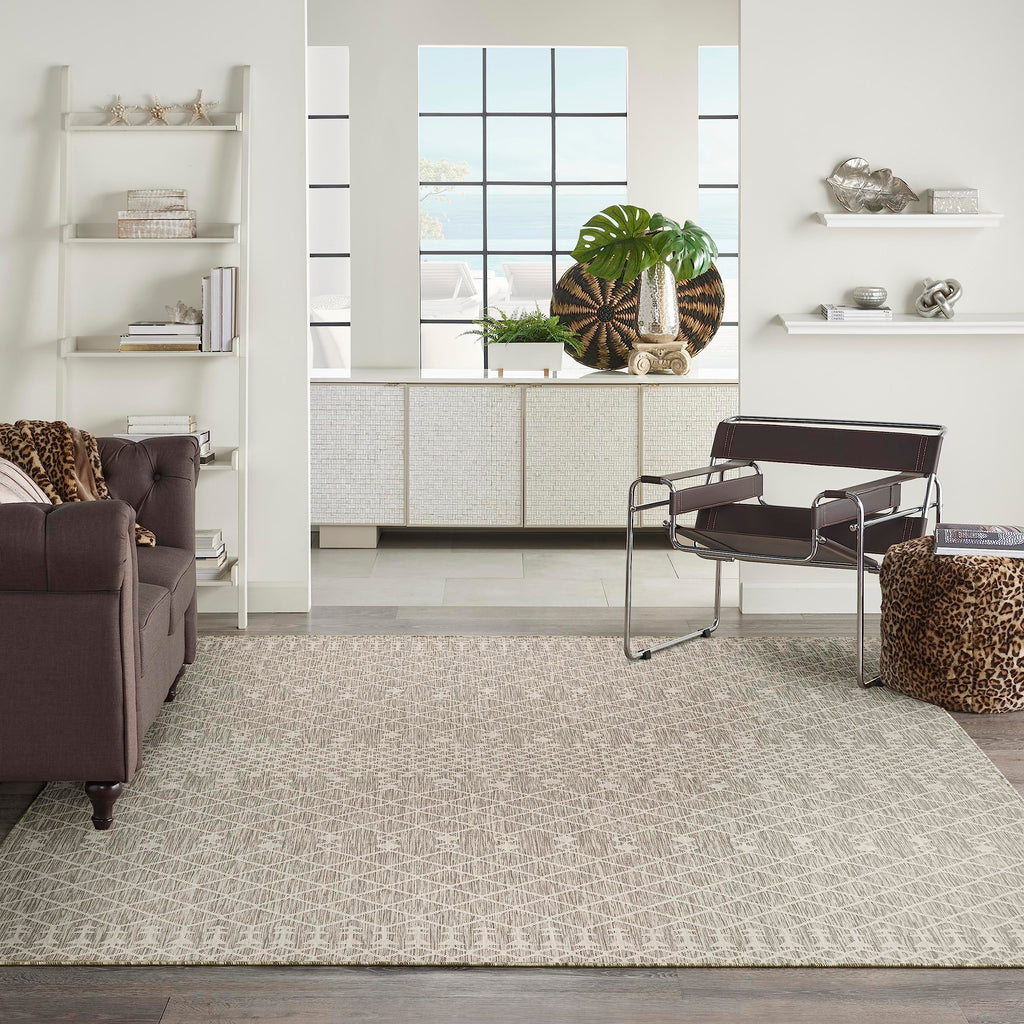 Nourison Positano Indoor/Outdoor Light Grey 8' X 10' Area Rug, Easy Cleaning, Non Shedding, Bed Room, Living Room, Dining Room, Backyard, Deck, Patio (8X10)
