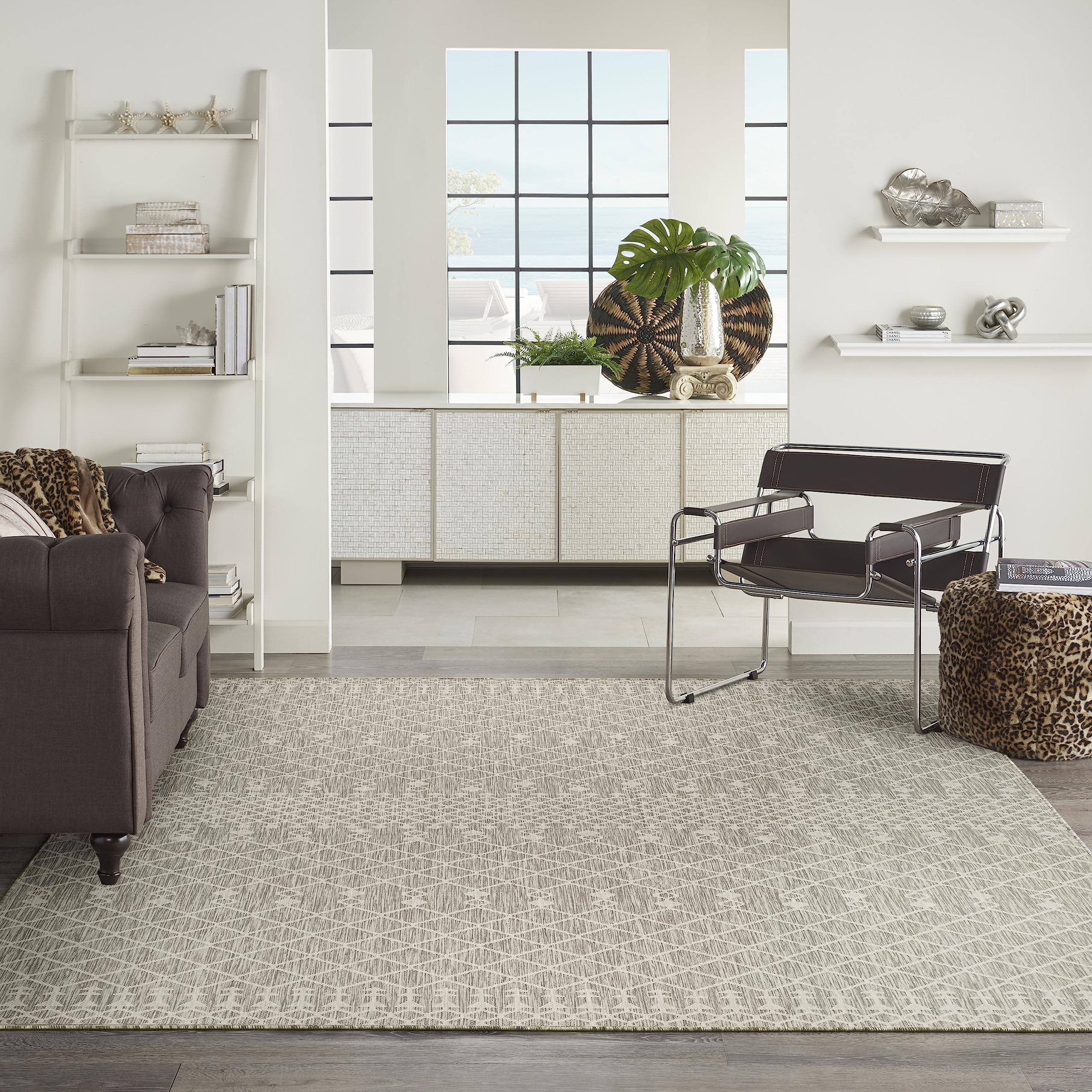 Nourison Positano Indoor/Outdoor Light Grey 9' X 12' Area Rug, Easy Cleaning, Non Shedding, Bed Room, Living Room, Dining Room, Backyard, Deck, Patio (9X12)