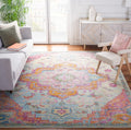 SAFAVIEH Crystal Collection Area Rug - 9 Square, Light Blue & Fuchsia, Medallion Distressed Design, Non-Shedding & Easy Care, I