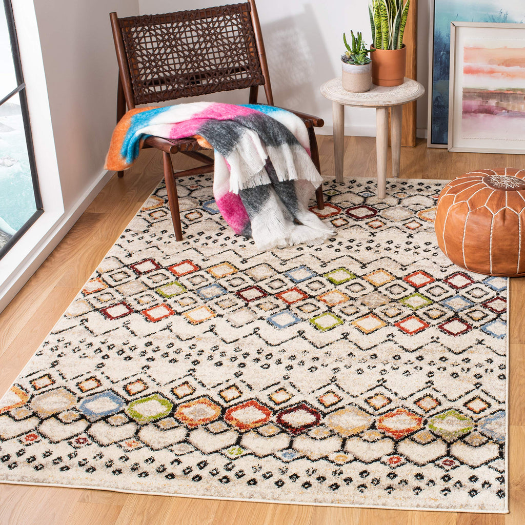 SAFAVIEH Amsterdam Collection Accent Rug - 3' x 5', Ivory & Multi, Moroccan Boho Design, Non-Shedding & Easy Care, Ideal for Hig