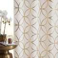 Sxzjtex Gold Linen Window Curtain Panels Metallic Geo Moroccan Tile Foil Print Semi Sheer Drapes For Bedroom Living Room, Light
