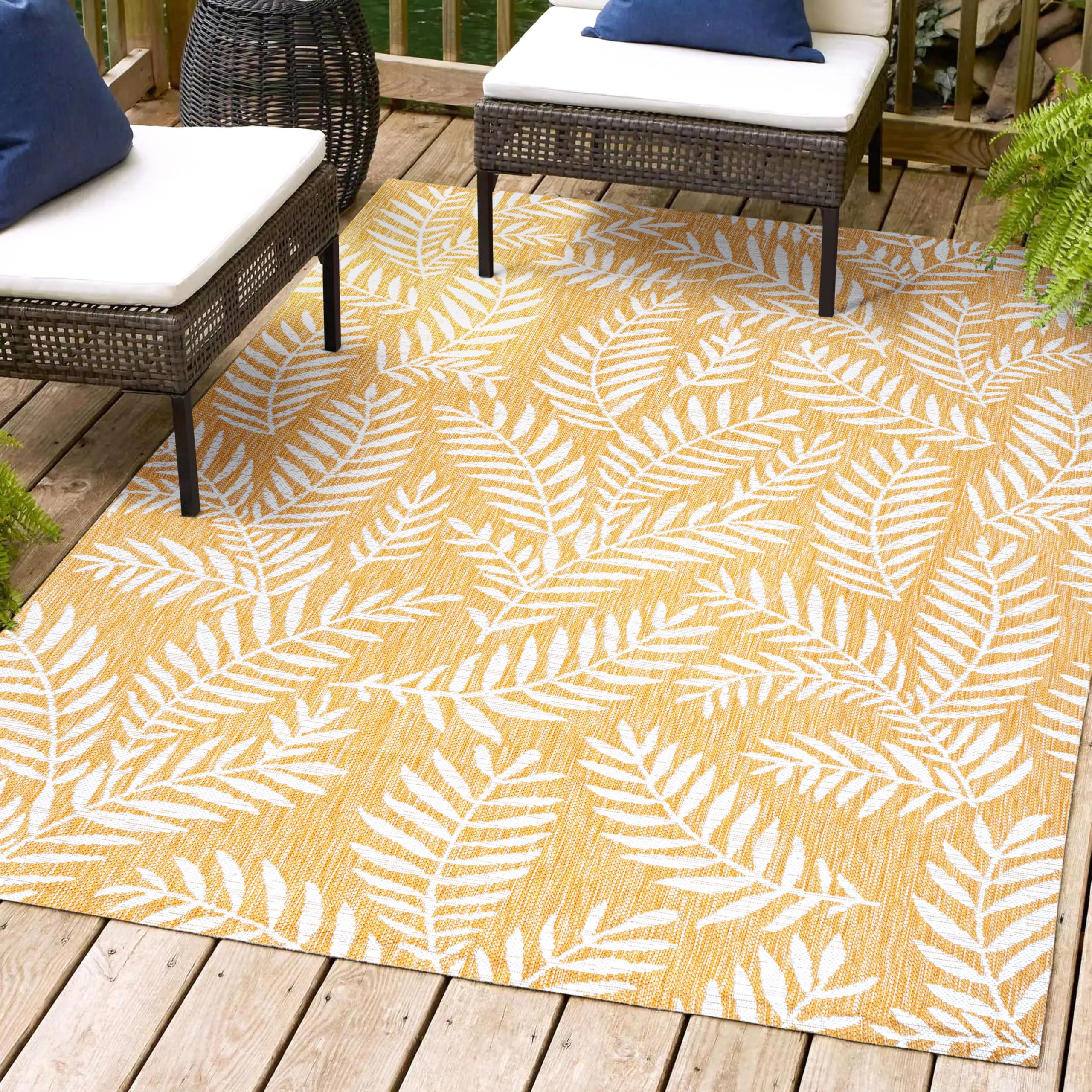 Jonathan Y Smb119C-8 Nevis Palm Frond Indoor Outdoor Area Rug, Coastal Casual Country & Floral Easy Cleaning,Bedroom,Kitchen,Bac