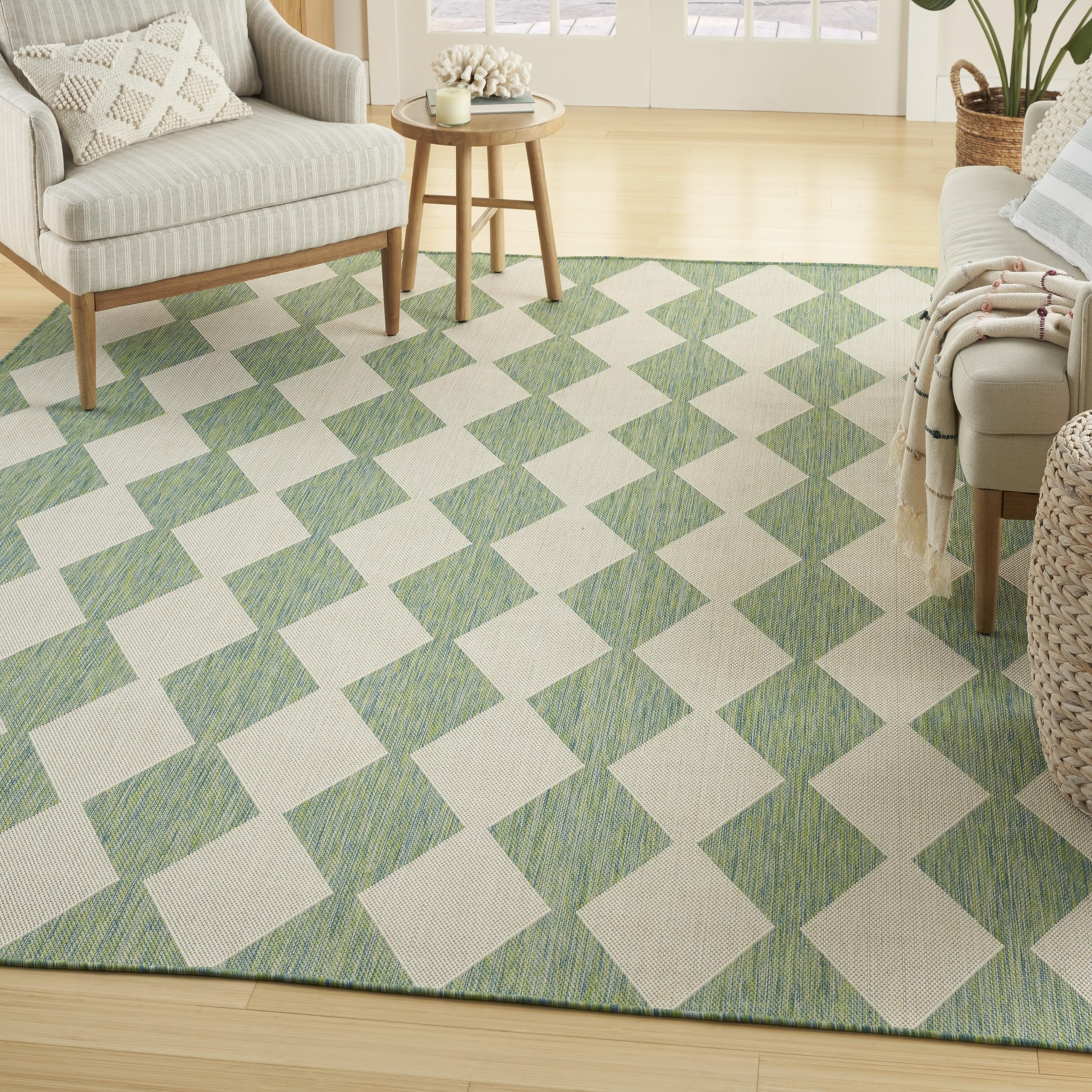 Nourison Positano Indoor-Outdoor Blue Green 8' X 10' Area Rug, Easy Cleaning, Non Shedding, Bed Room, Living Room, Dining Room, Backyard, Deck, Patio (8X10)