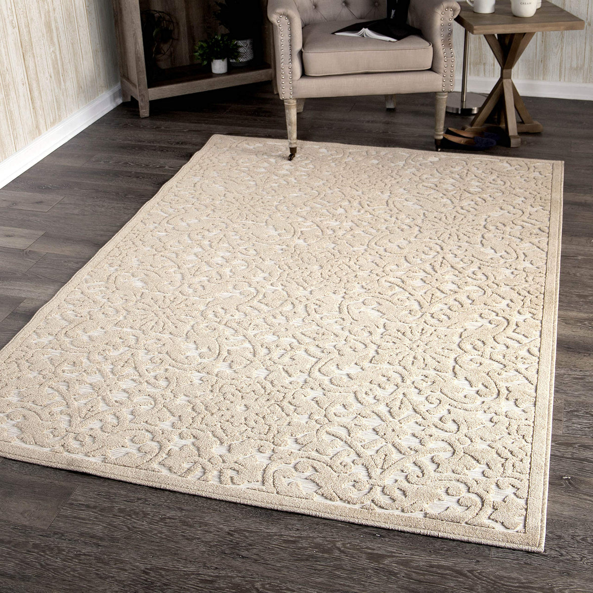 Orian Rugs Boucle Collection 394306 Indoor/Outdoor High-Low Biscay Area Rug, 7'9&quot; X 10'10&quot;, Driftwood Beige