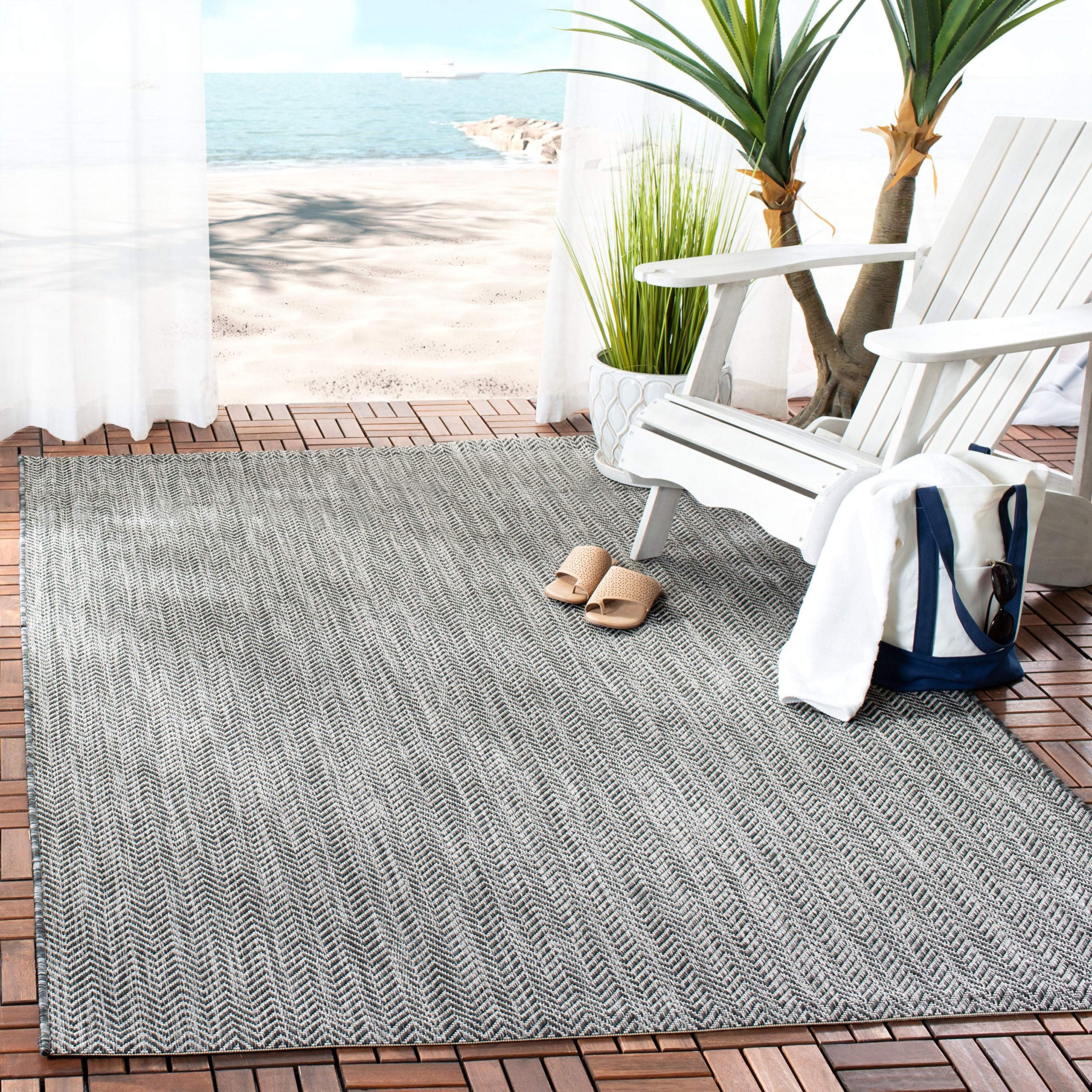 Safavieh Courtyard Collection 2'3' X 10' Grey/Navy Cy8022 Indoor/ Outdoor Patio Backyard Mudroom Runner Rug