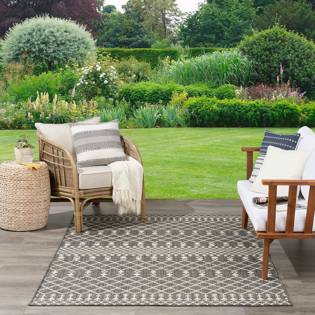 Nourison Positano Indoor/Outdoor Charcoal 7' X 10' Area Rug, Easy Cleaning, Non Shedding, Bed Room, Living Room, Dining Room, Deck, Backyard, Patio (7X10)