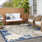 Nourison Aloha Indoor/Outdoor Modern Blue/Grey 5'3' X 7'5' Area Rug, Easy Cleaning, Non Shedding, Bed Room, Living Room, Dining Room, Kitchen (5X7)
