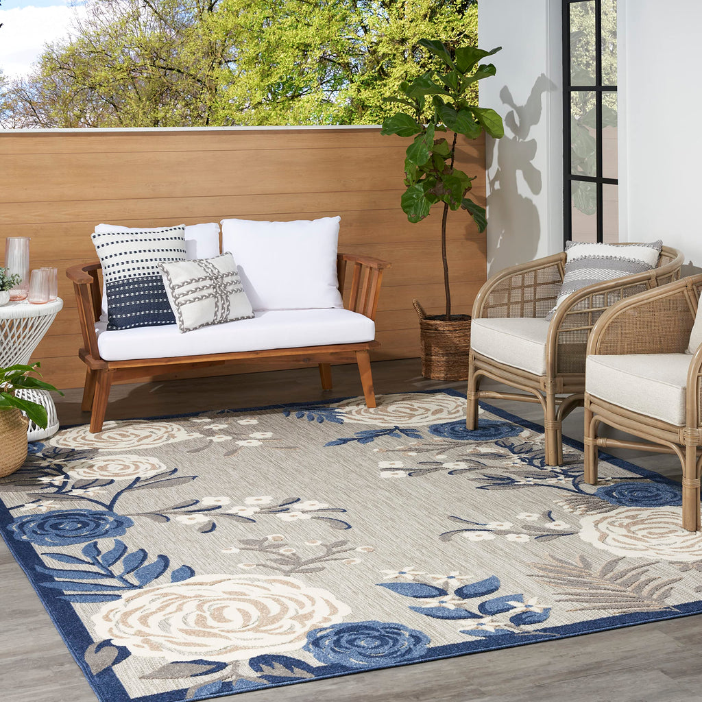 Nourison Aloha Indoor/Outdoor Blue/Grey 7'10' X 10'6' Arearug, Easycleaning, Non Shedding, Bed Room, Living Room, Dining Room, Kitchen (8X11)