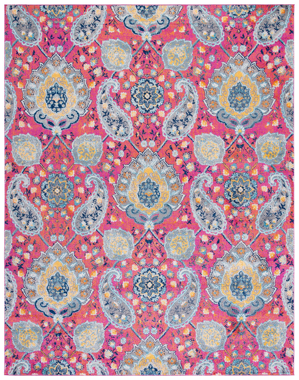 Safavieh Madison Collection Area Rug - 6'7'' X 9'2'', Fuchsia & Gold, Boho Chic Glam Paisley Design, Non-Shedding & Easy Care, I
