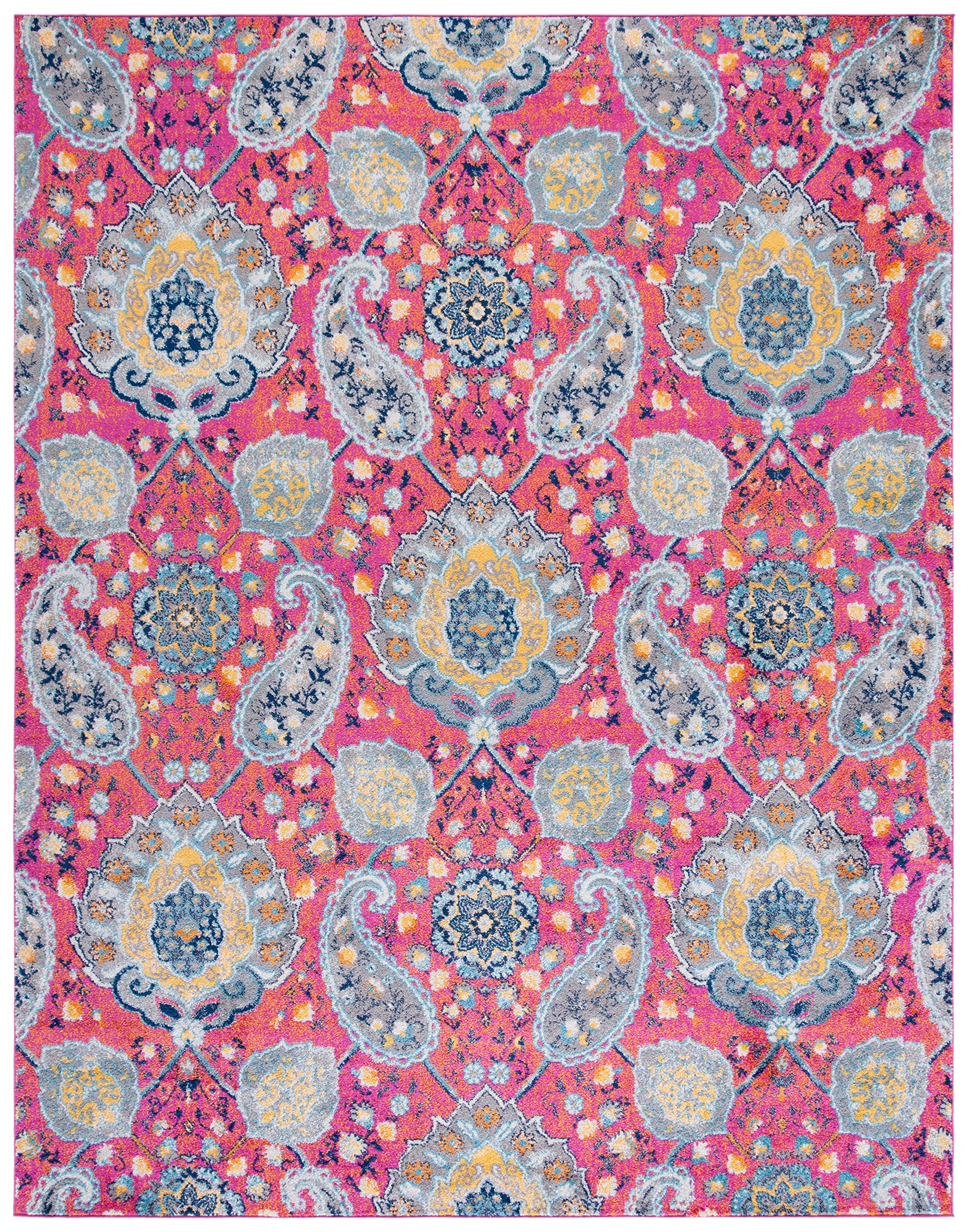 Safavieh Madison Collection Area Rug - 6'7'' X 9'2'', Fuchsia & Gold, Boho Chic Glam Paisley Design, Non-Shedding & Easy Care, I