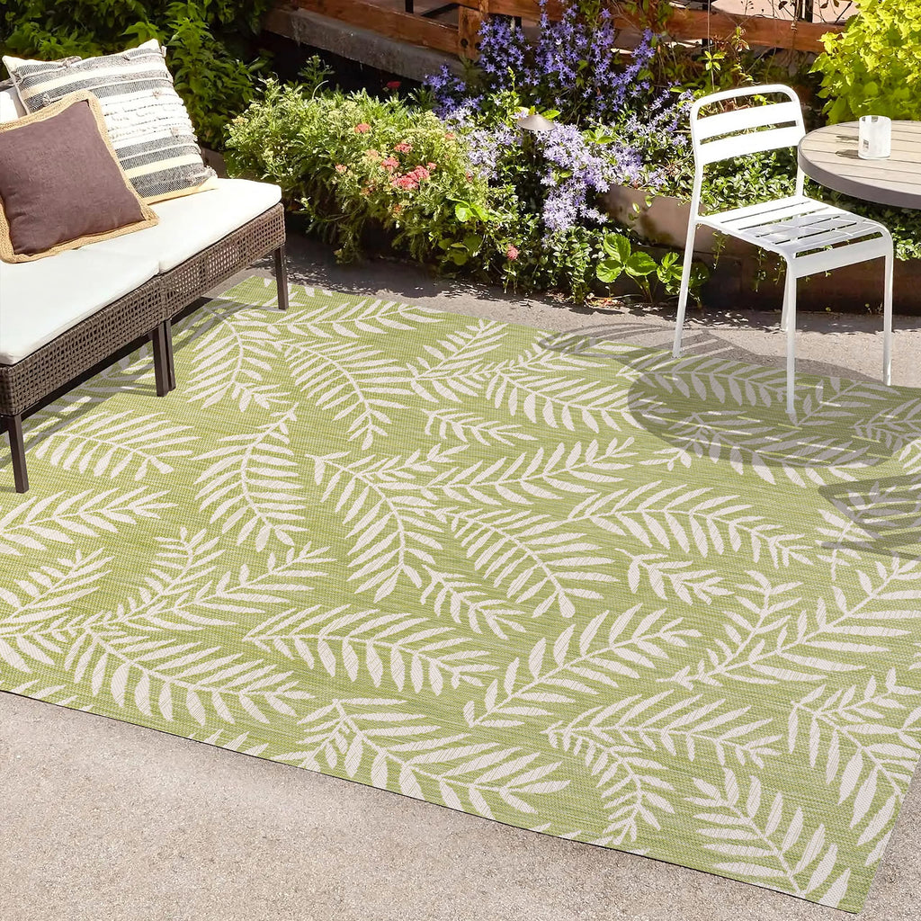 Jonathan Y Smb119D-5 Nevis Palm Frond Indoor Outdoor Area Rug, Coastal, Casual, Country Easy Cleaning,Bedroom,Kitchen,Backyard,Patio,Non Shedding, Green/Cream, 5 X 8