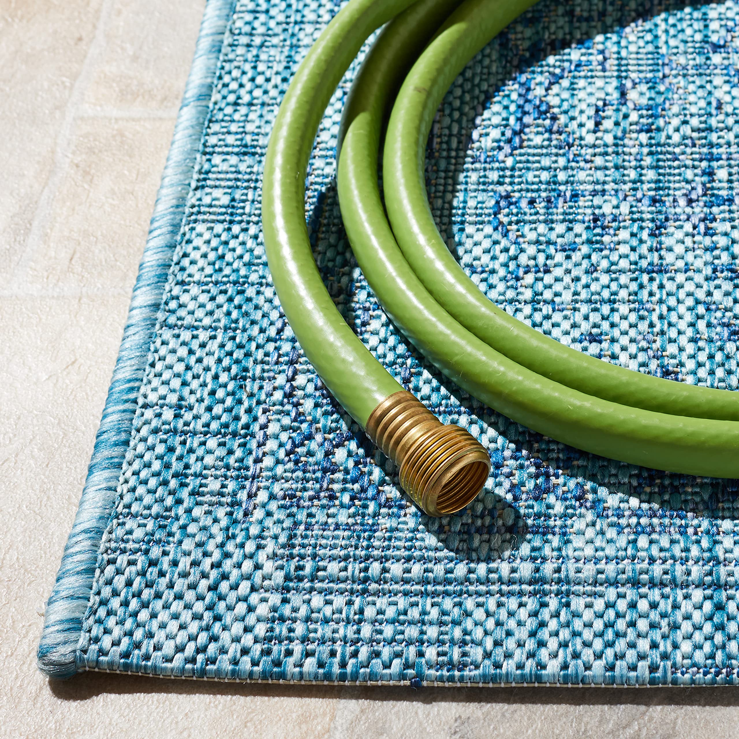 Safavieh Courtyard Collection 5'3' X 7'7' Aqua/Navy Cy8680 Indoor/ Outdoor -Waterproof Easy -Cleaning Patio Backyard Mudroom Area -Rug