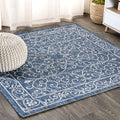 JONATHAN Y SMB106D-6SQ Charleston Vintage Filigree Textured Weave Navy/Gray 6 Square Indoor/Outdoor Area Rug, Pet Friendly, Non