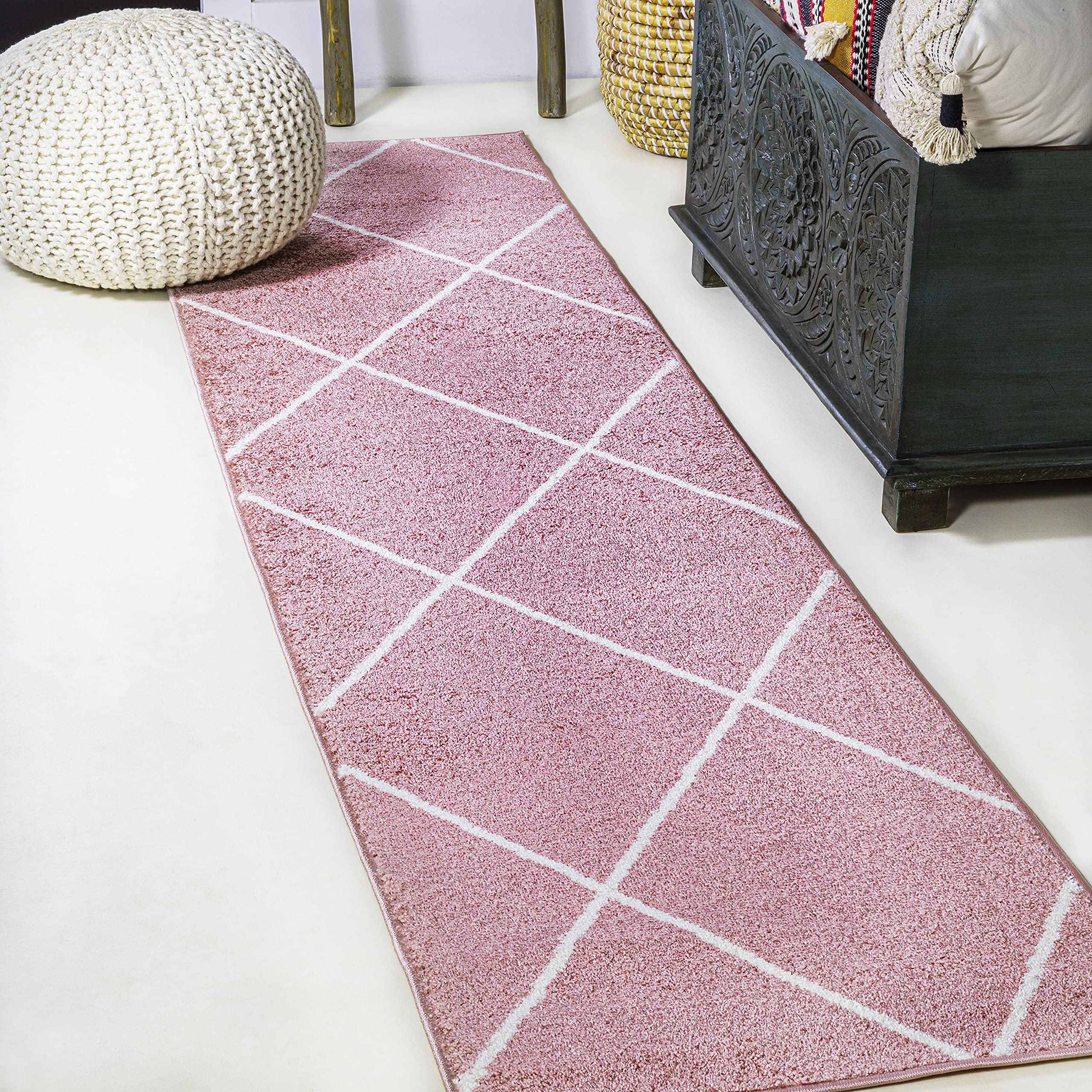 JONATHAN Y SEU102B-210 Cole Minimalist Diamond Trellis Indoor Area-Rug, Modern, Contemporary, Casual Easy-Cleaning,Bedroom,Kitch