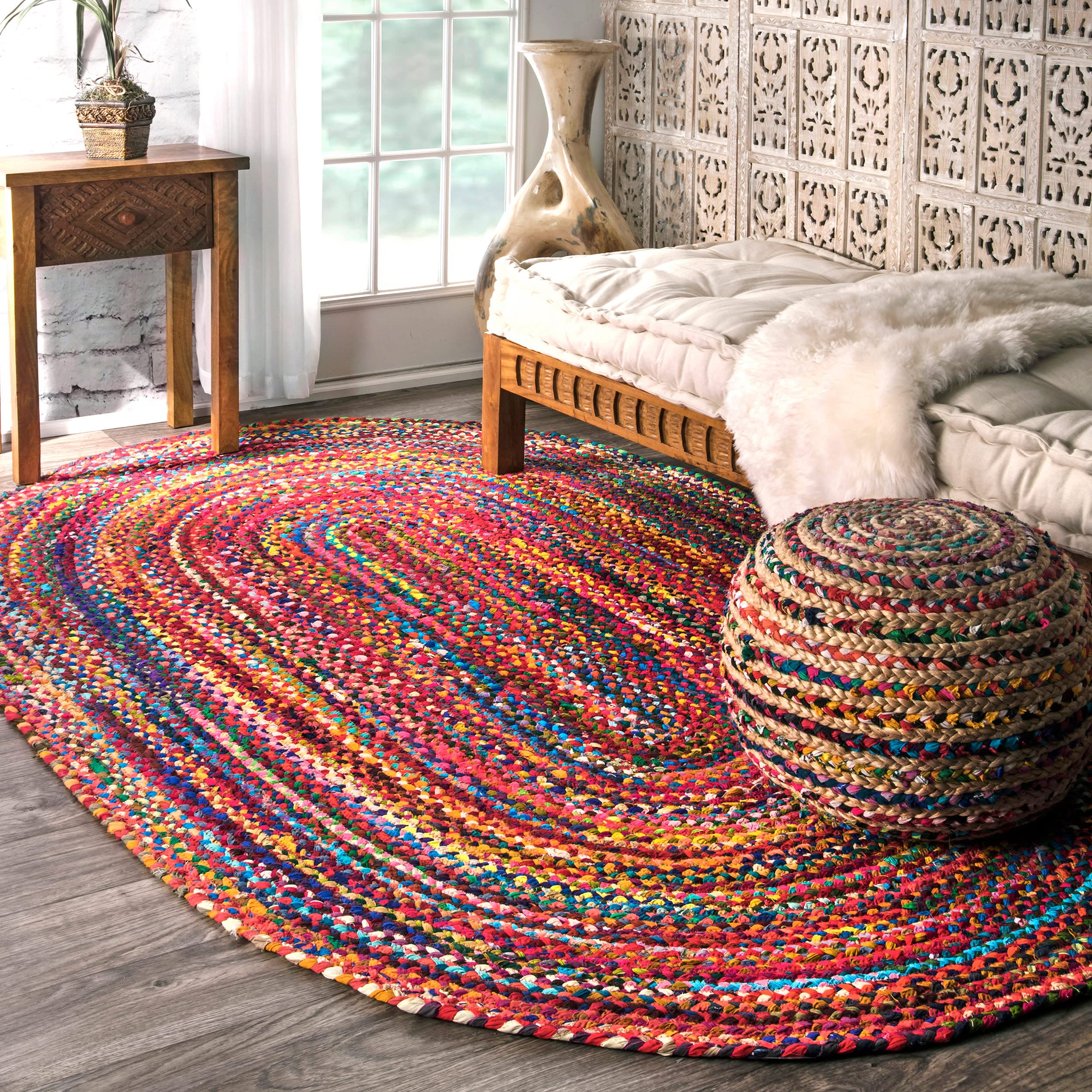 nuLOOM Tammara Bohemian Hand Braided Accent Rug, 3 x 5, Multi Color, Oval