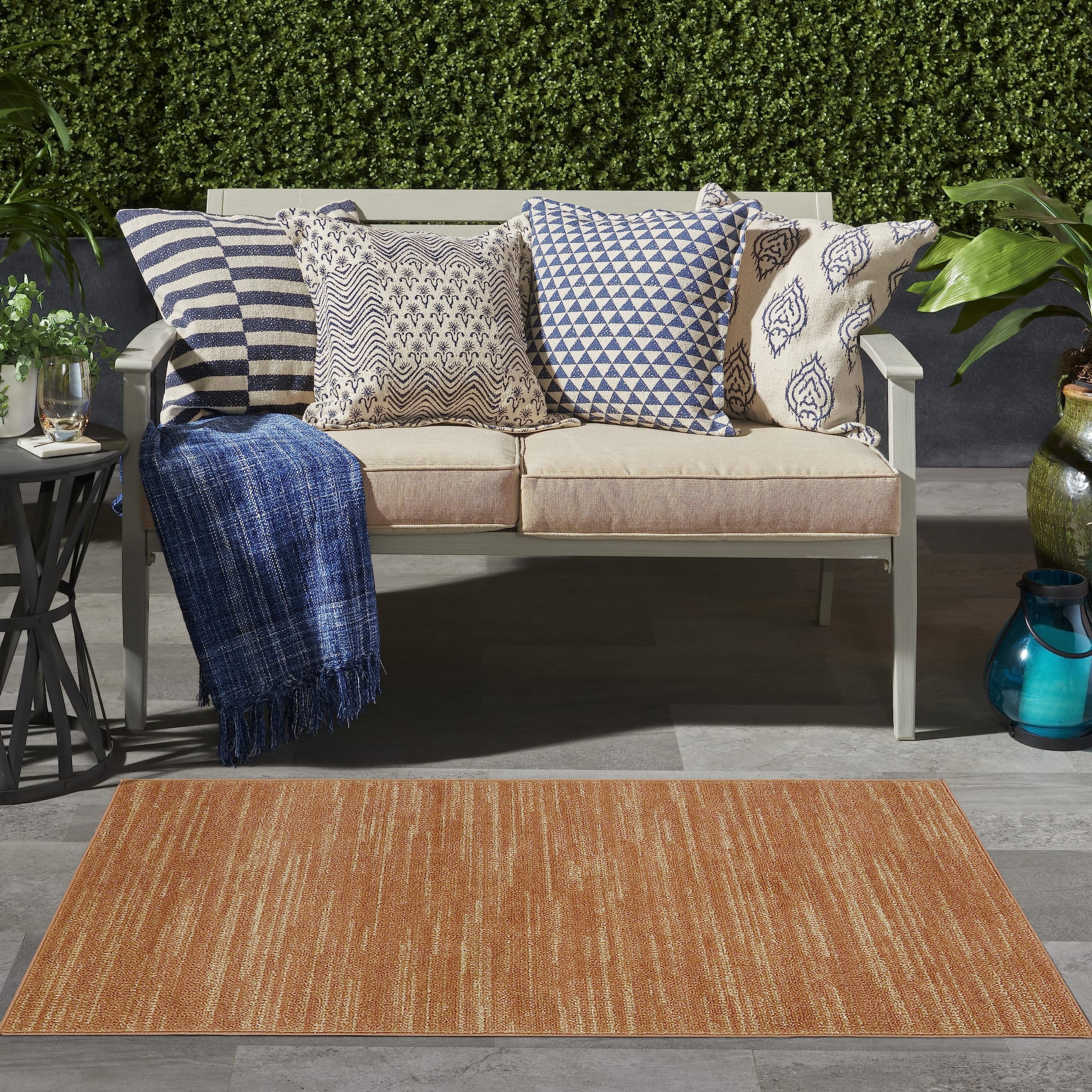 Nourison Essentials Indoor/Outdoor Rust 2' X 4' Area Rug, Easy Cleaning, Non Shedding, Bed Room, Living Room, Dining Room, Backyard, Deck, Patio (2X4)