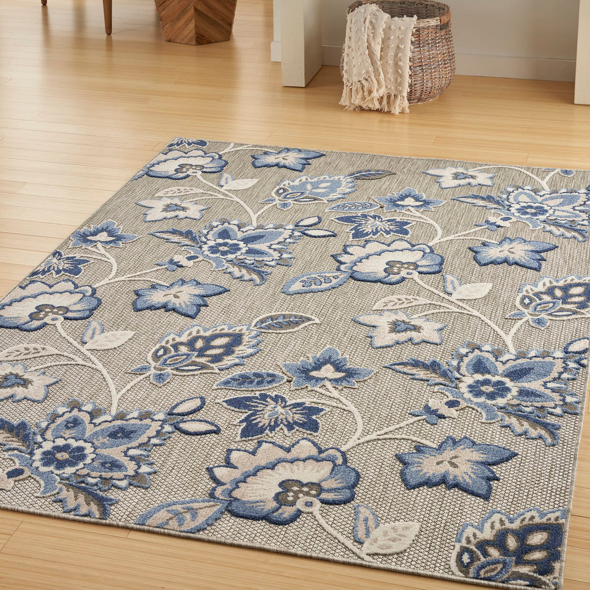 Nourison Aloha Indoor-Outdoor Blue/Grey 5'3' X 7'5' Area Rug, Easy Cleaning, Non Shedding, Bed Room, Living Room, Dining Room, Kitchen (5X7)