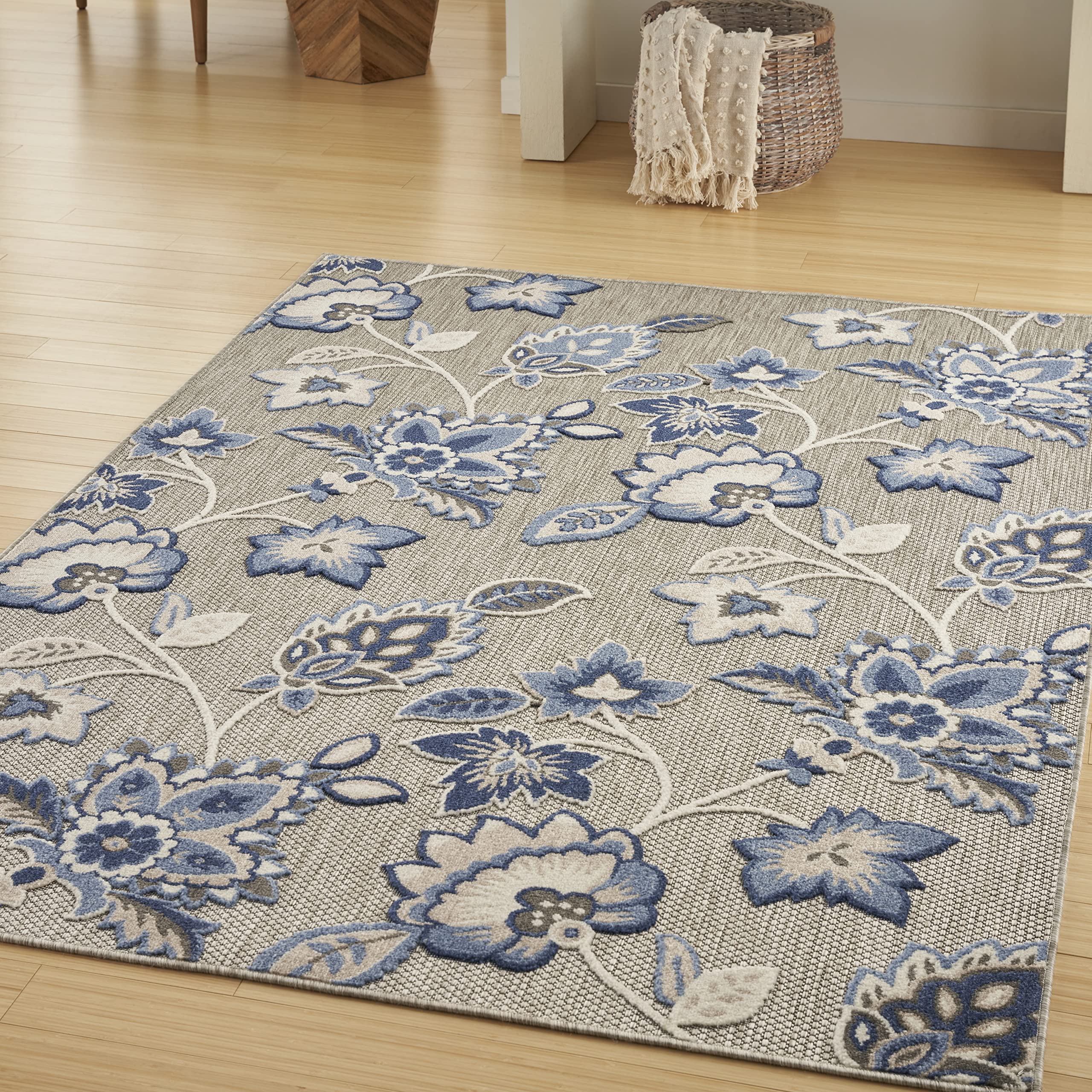 Nourison Aloha Indoor-Outdoor Blue/Grey 6' X 9' Area Rug, Easy Cleaning, Non Shedding, Bed Room, Living Room, Dining Room, Kitchen (6X9)