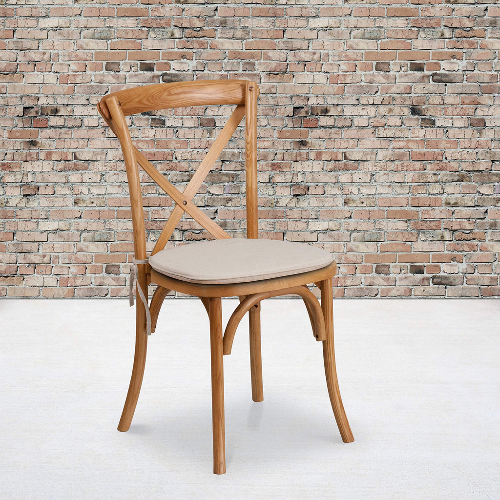 Flash Furniture Hercules Series Stackable Oak Wood Cross Back Chair With Cushion
