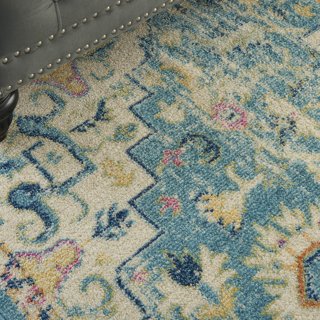 Nourison Passion Ivory/Light Blue 3'9' X 5'9' Area Rug, Boho, Moroccan, Bed Room, Living Room, Dining Room, Kitchen, Easy Clea