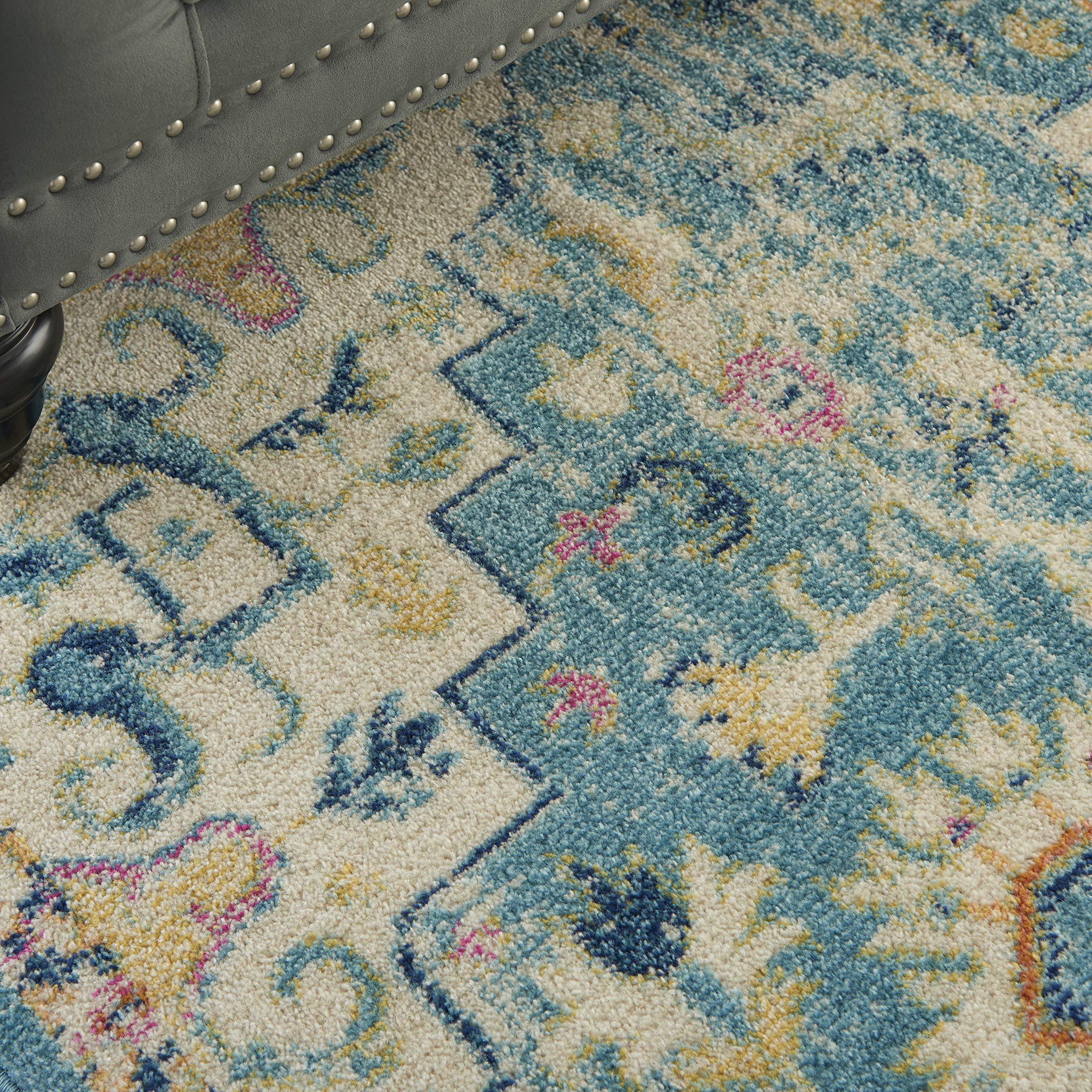 Nourison Passion Ivory/Light Blue 3'9' X 5'9' Area Rug, Boho, Moroccan, Bed Room, Living Room, Dining Room, Kitchen, Easy Clea