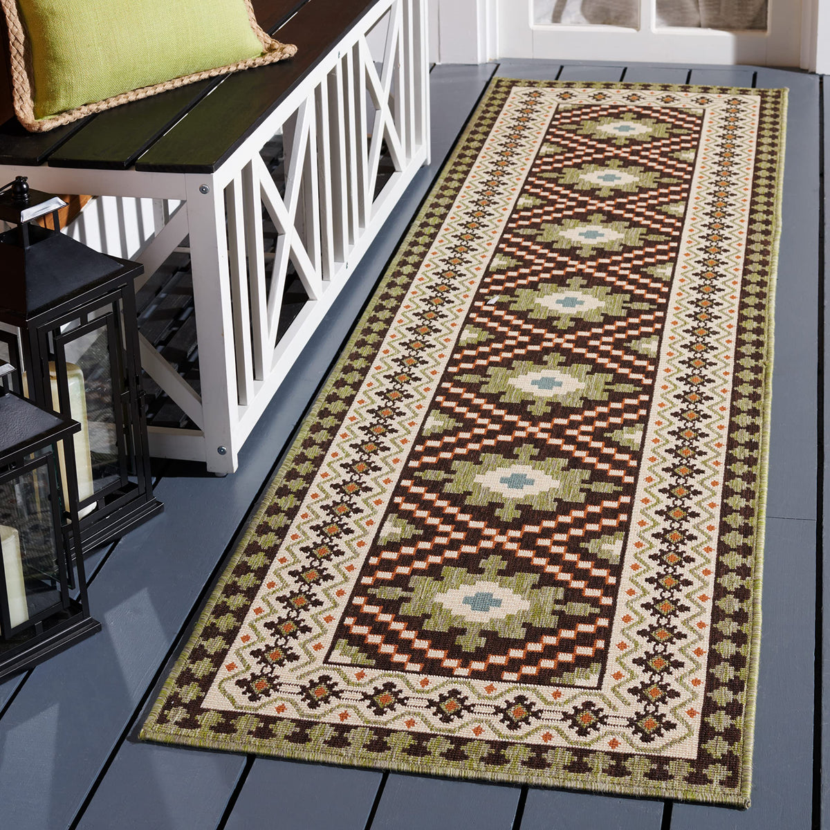 Safavieh Veranda Collection 2'3' X 8' Brown/Terracotta Ver099 Boho Indoor/Outdoor Easy Scrubbing Patio Backyard Mudroom Area-Rug
