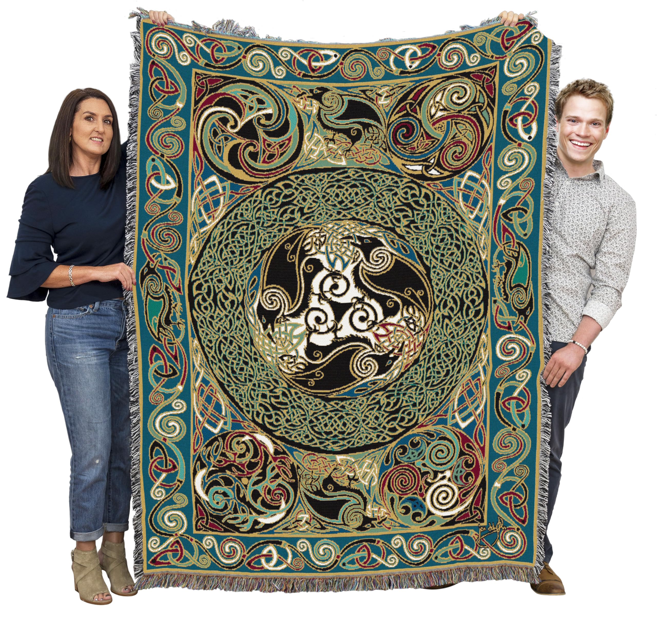 Morrigan Ravens Panel Blanket By Jen Delyth - Celtic Gift Tapestry Throw Woven From Cotton - Made In The Usa (72X54)