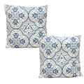 The Urban Port 17 x 17 Inch Decorative Square Cotton Accent Throw Pillows, Classic Damask Print, Set of 2, 17 x 17, White and Bl
