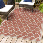 Jonathan Y Smb109C-3 Trebol Moroccan Trellis Textured Weave Indoor Outdoor Area Rug Bohemian Modern Easy Cleaning Bedroom Kitchen Backyard Patio Non Shedding, 3 X 5, Red/Beige