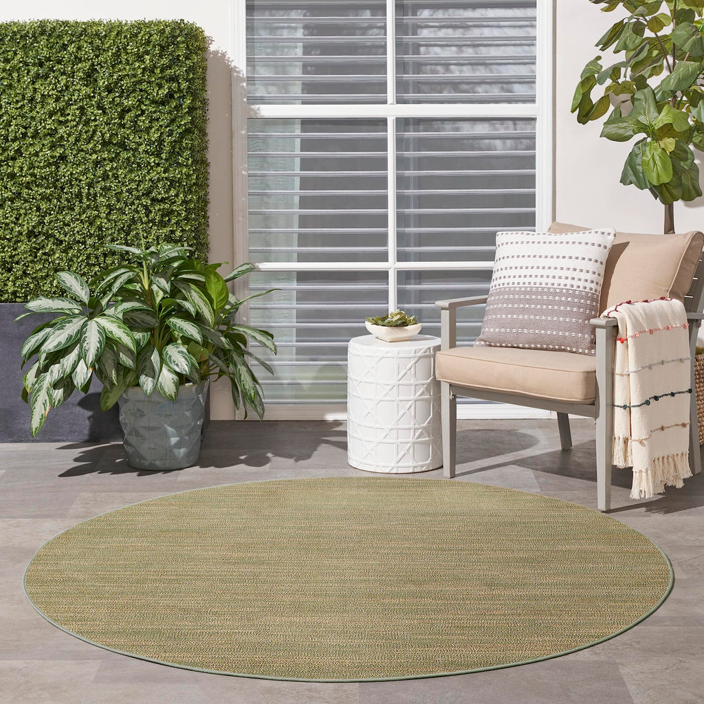 Nourison Essentials Indoor/Outdoor Green Gold 6' X Round Area Rug, Easy Cleaning, Non Shedding, Bed Room, Living Room, Dining Room, Backyard, Deck, Patio (6 Round)