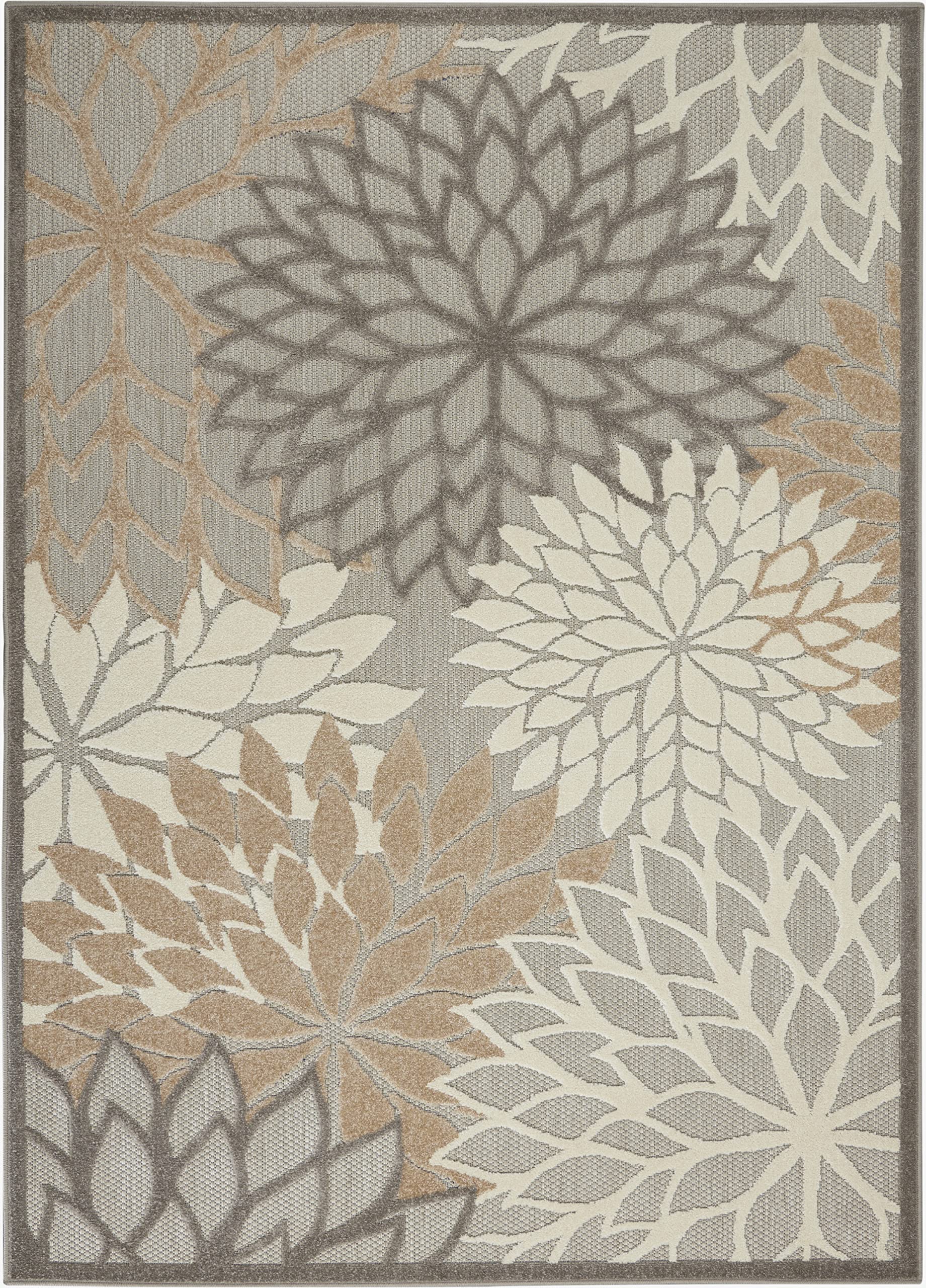 Nourison Aloha Indoor/Outdoor Area Rug 3' 6' X 5' 6', Natural, Rectangular Tropical Botanical Easy-Cleaning Non Shedding Bed Room Living Room Dining Room Deck Backyard Patio