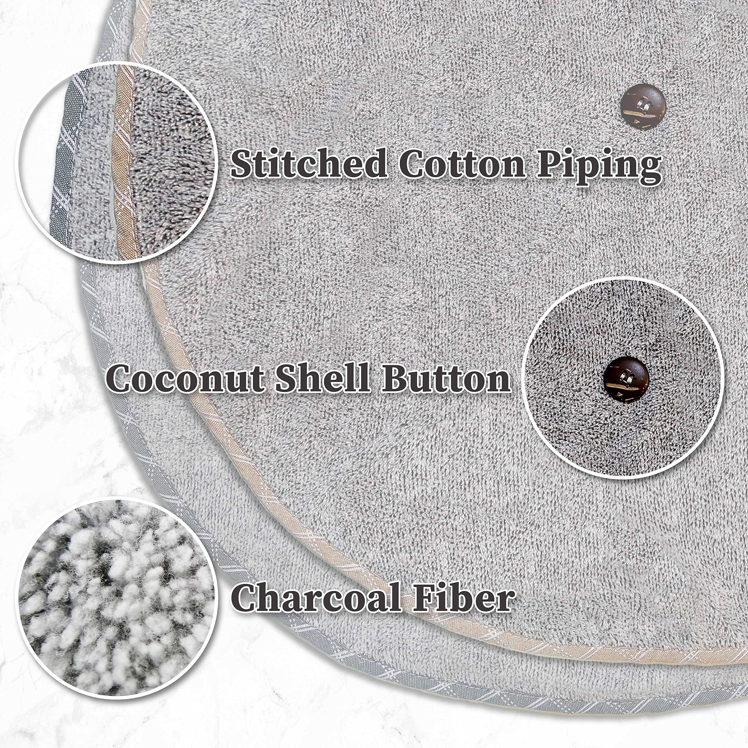 Myhomebody Hand Towels With Button Loop, Hand Towels With Hanging Loops, Kitchen Hand Towels With Button, Charcoal Fiber, Set Of