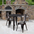 Flash Furniture Commercial Grade 30" Round Black-Antique Gold Metal Indoor-Outdoor Table Set With 2 Cafe Chairs