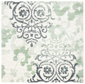 SAFAVIEH Adirondack Collection Area Rug - 8 Square, Ivory & Green, Floral Glam Damask Distressed Design, Ideal for High Traffic