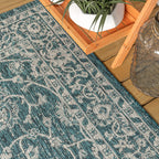 Jonathan Y Smb103B-5R Palazzo Vine And Border Textured Weave Indoor Outdoor Area-Rug Coastal Bohemian Rustic Glam Easy-Cleaning Bedroom Kitchen Backyard Patio Non Shedding, 5' Round, Teal/Gray