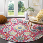 SAFAVIEH Madison Collection 4' Round Fuchsia / Gold MAD600A Boho Chic Glam Paisley Non-Shedding Dining Room Entryway Foyer Livin