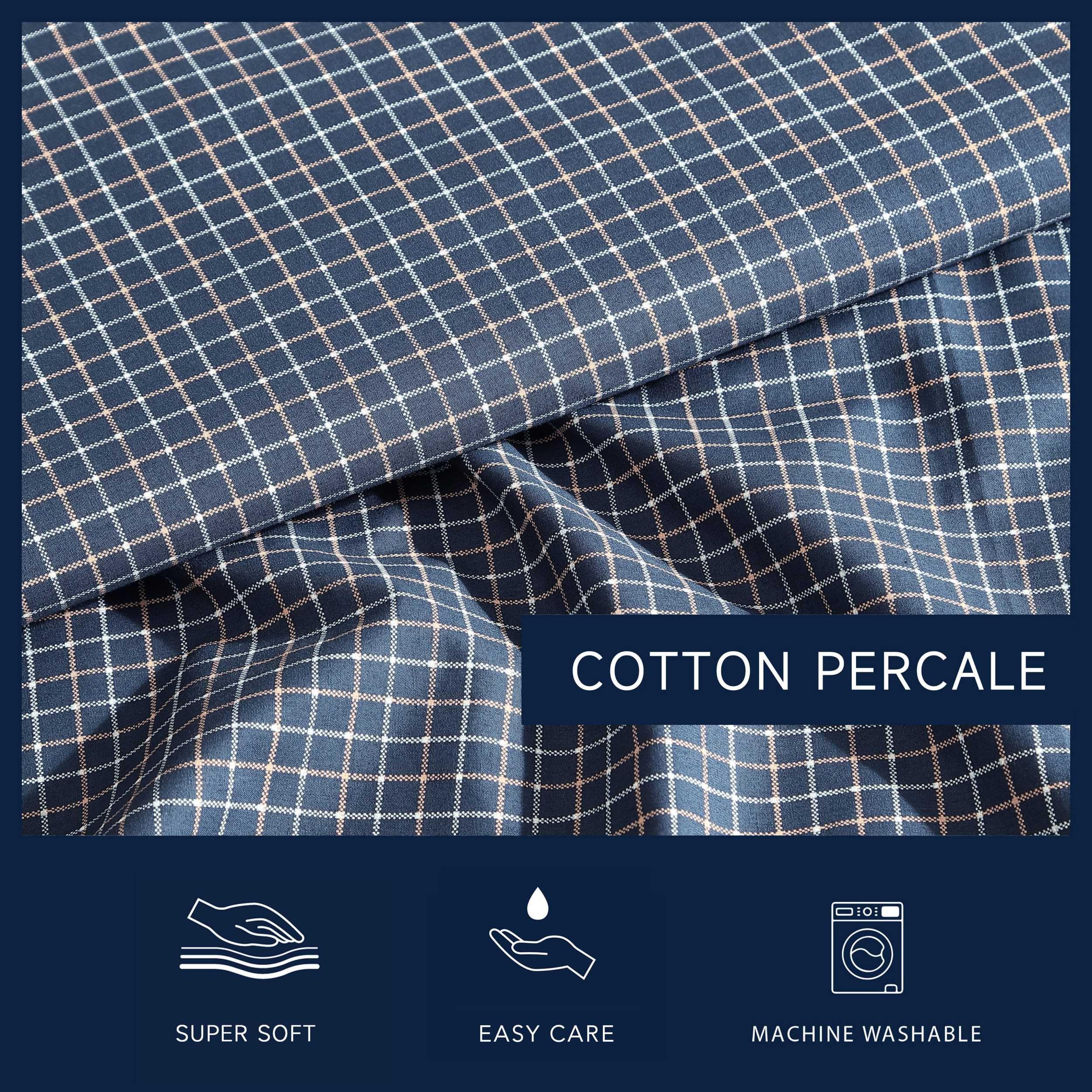 Nautica - King Sheets, Premium Cotton Percale Bedding Set, Plaid Bedding Set, Oeko-Tex Certified (Reece Plaid Navy, King)