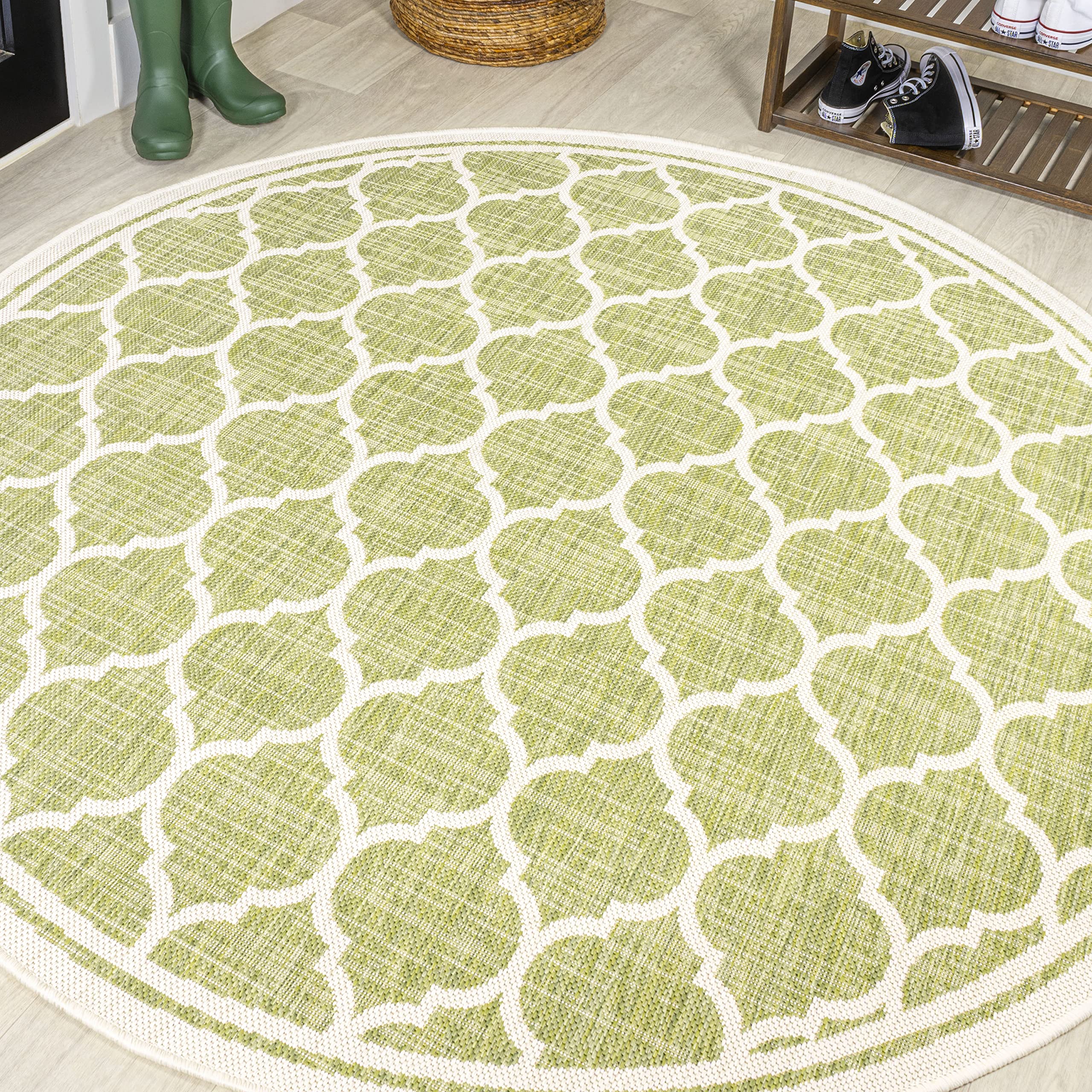Jonathan Y Smb109G-5R Trebol Moroccan Trellis Textured Weave Indoor Outdoor Area Rug, Modern Coastal Casual Easy Cleaning,Bedroo