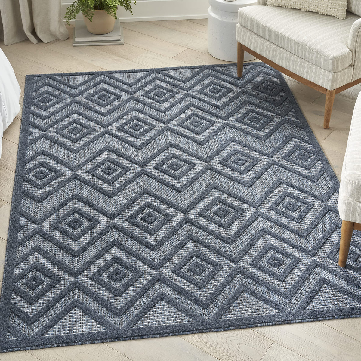 Nourison Versatile Indoor/Outdoor Navy Blue 4' X 6' Area Rug, Easy Cleaning, Non Shedding, Bed Room, Living Room, Dining Room, Deck, Backyard, Patio, High Traffic Area (4X6)