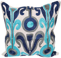 Exotic India IcyBlue Cushion Cover With Embroidered Motifs  Pure Canvas Cotton