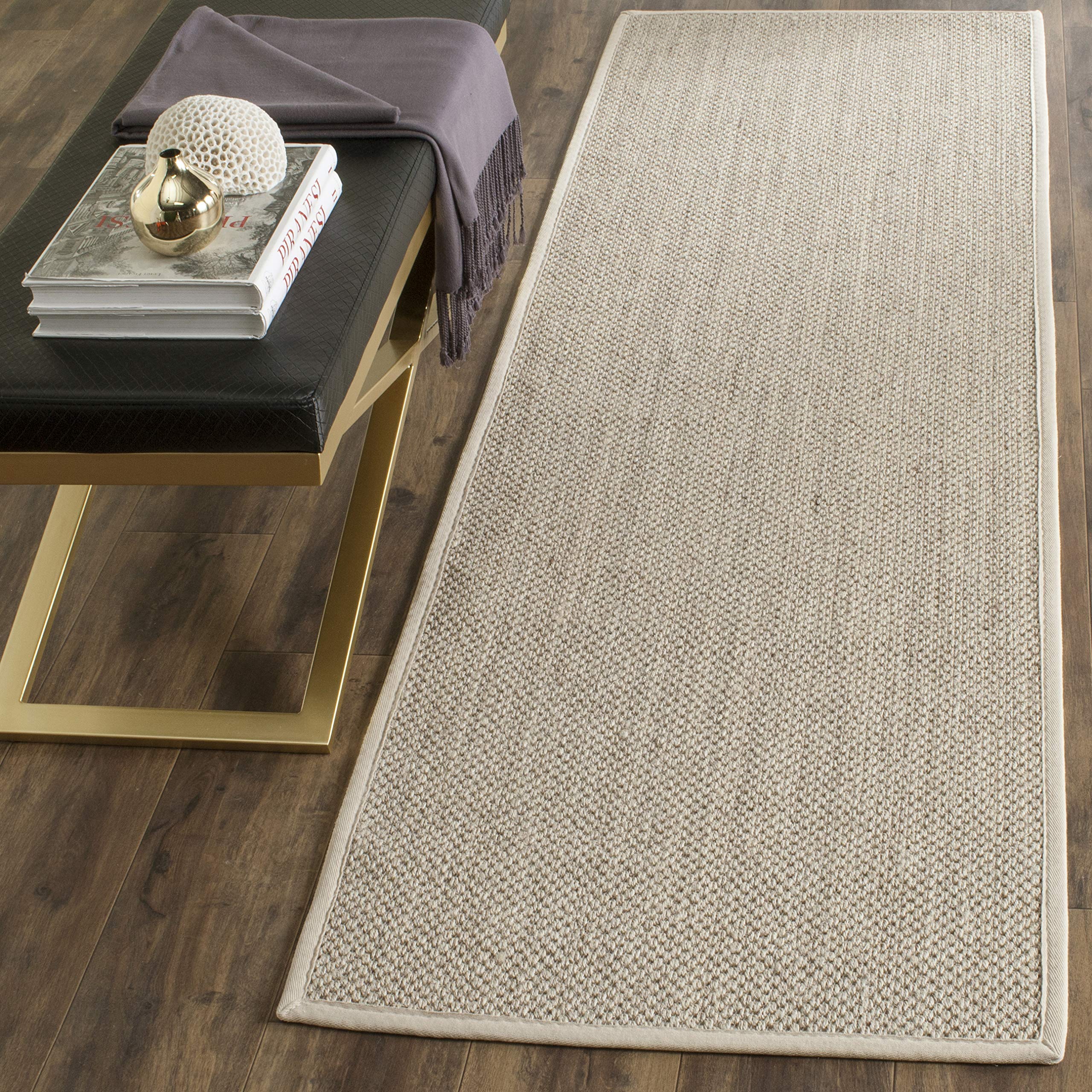 SAFAVIEH Natural Fiber Collection X-Large Area Rug - 26 x 22, Marble & Beige, Border Sisal Design, Easy Care, Ideal for High T