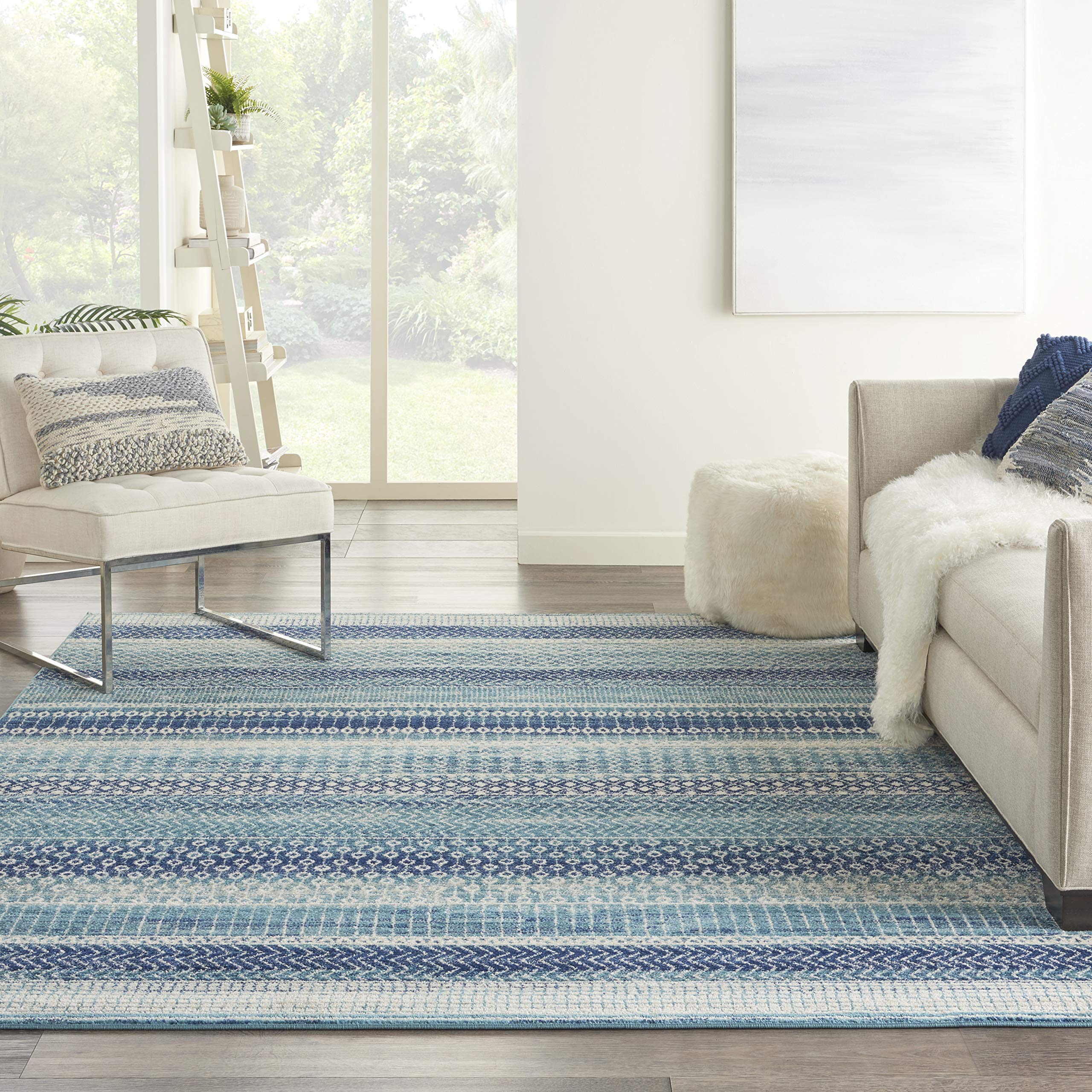 Nourison Passion Bohemian Navy Blue 8 x 10 Area Rug, Easy Clean, Non Shedding, Bed Room, Living Room, Dining Room, Kitchen (8x