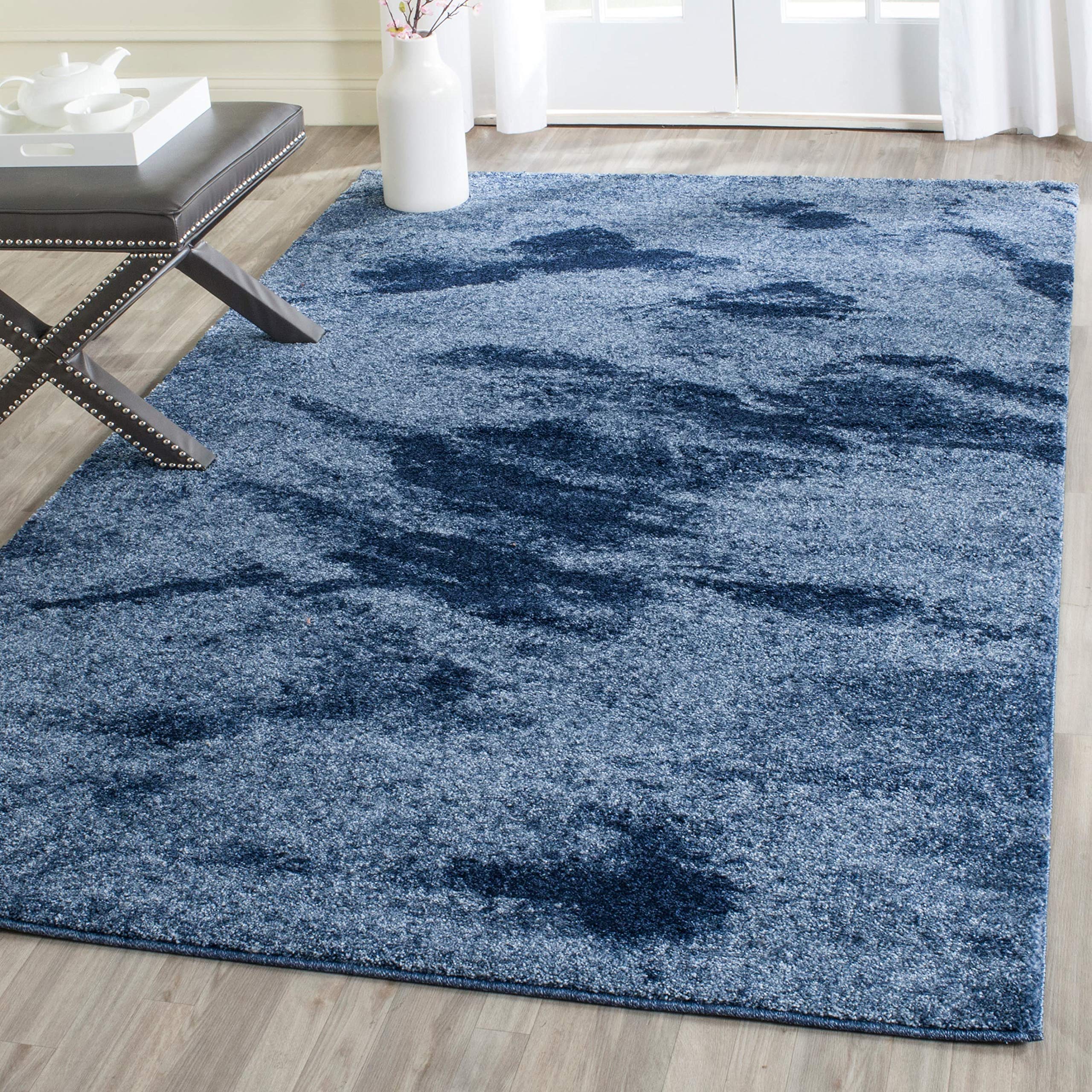 SAFAVIEH Retro Collection Accent Rug - 26 x 4, Light Blue & Blue, Modern Abstract Design, Non-Shedding & Easy Care, Ideal for 
