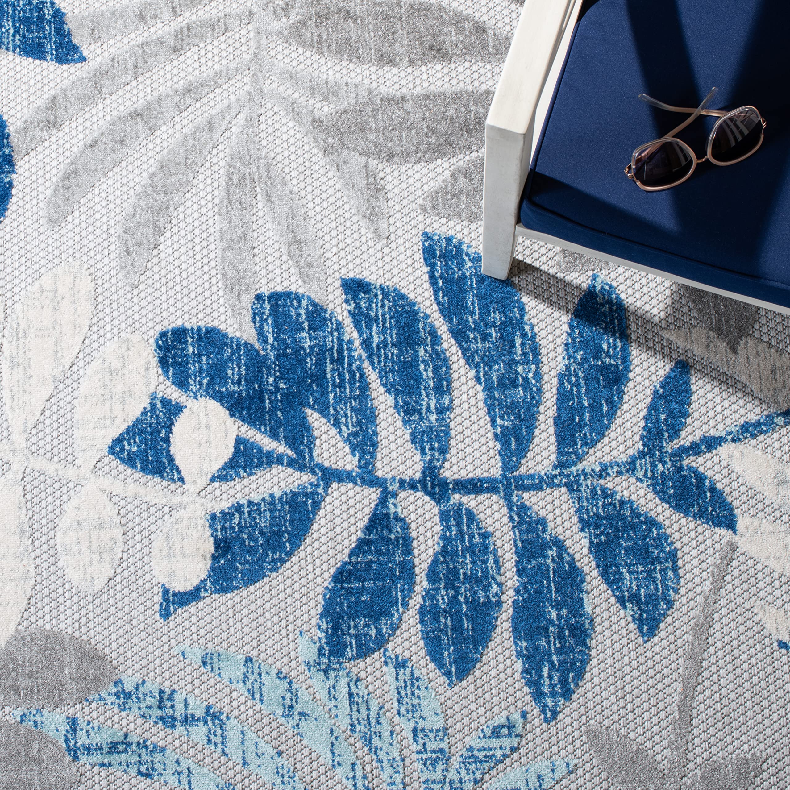 Safavieh Cabana Collection Area Rug - 8' X 10', Grey & Blue, Casual Design, Non-Shedding & Easy Care, Indoor/Outdoor & Washable-Ideal For Patio, Backyard, Mudroom (Cbn814F)