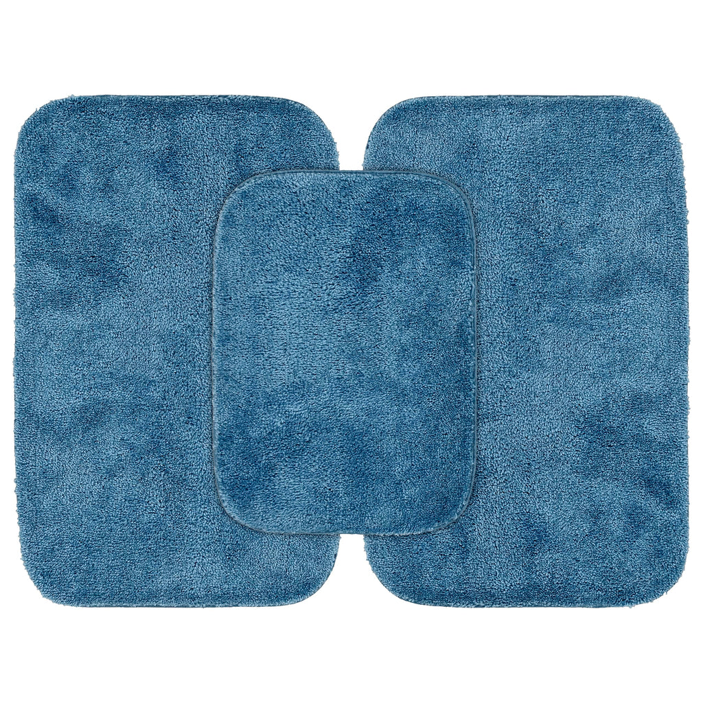 Garland Rug Traditional 3 Piece Nylon Washable Bathroom Rug Set No Lid or Contour (17x24/21x34/21x34) Basin Blue