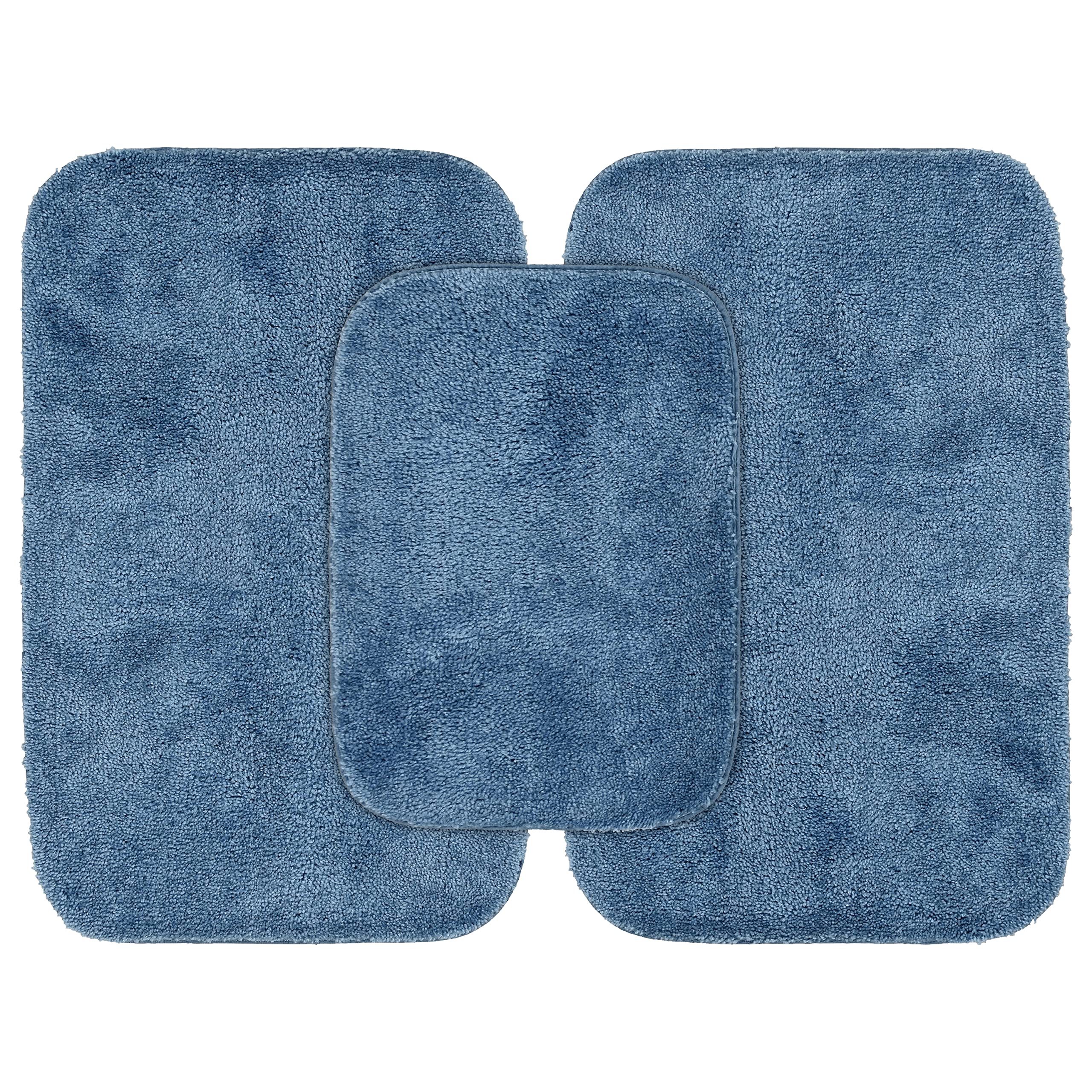 Garland Rug Traditional 3 Piece Nylon Washable Bathroom Rug Set No Lid or Contour (17x24/21x34/21x34) Basin Blue