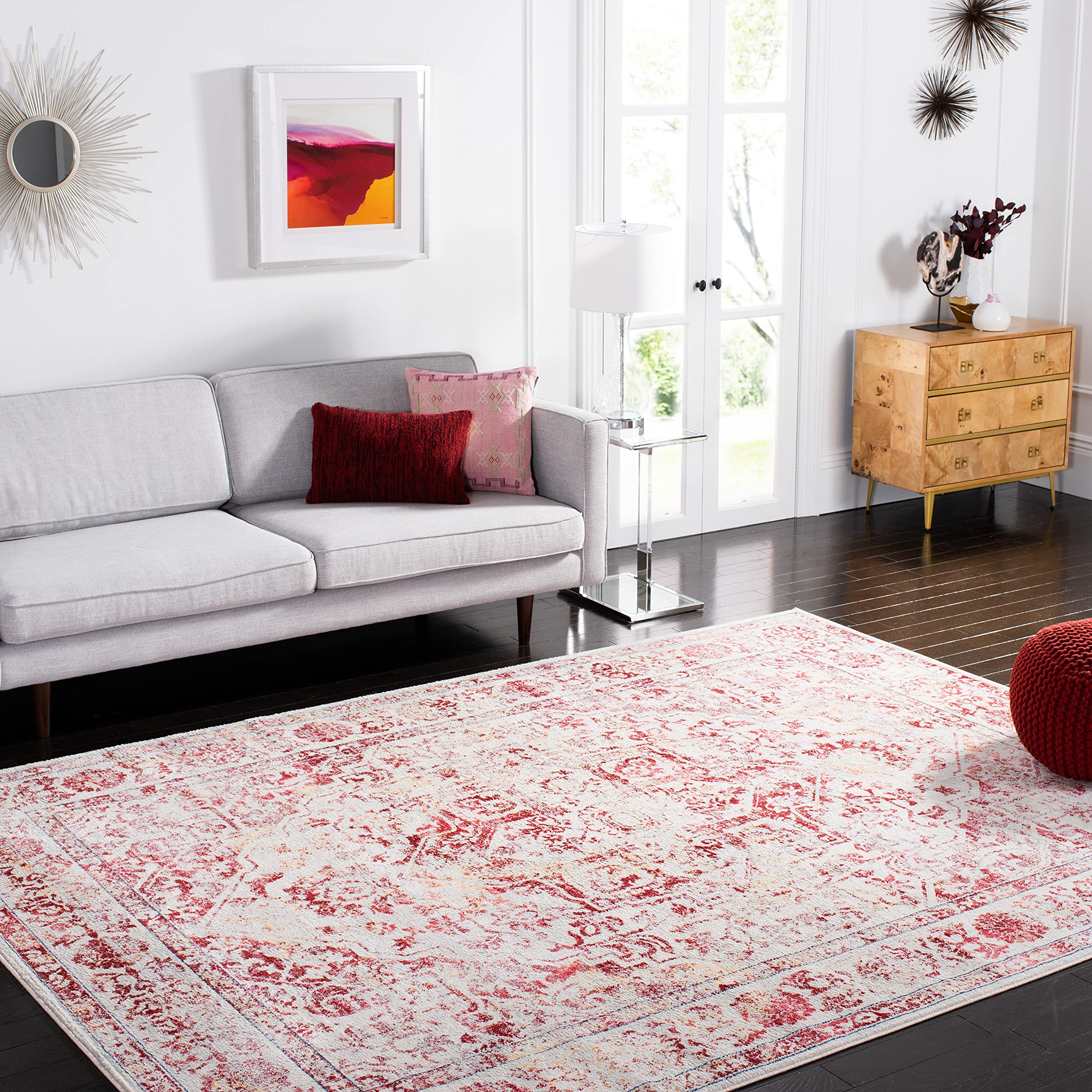 SAFAVIEH Brentwood Collection 6 x 9 Ivory/Red BNT832C Medallion Distressed Non-Shedding Living Room Bedroom Dining Home Office