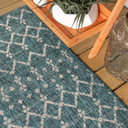 Jonathan Y Smb108C-28 Ourika Moroccan Geometric Textured Weave Indoor Outdoor Area Rug, Bohemian, Rustic, Scandinavian Easy Cleaning,Bedroom,Kitchen,Backyard,Patio,Non Shedding, Teal/Gray, 2 X 8