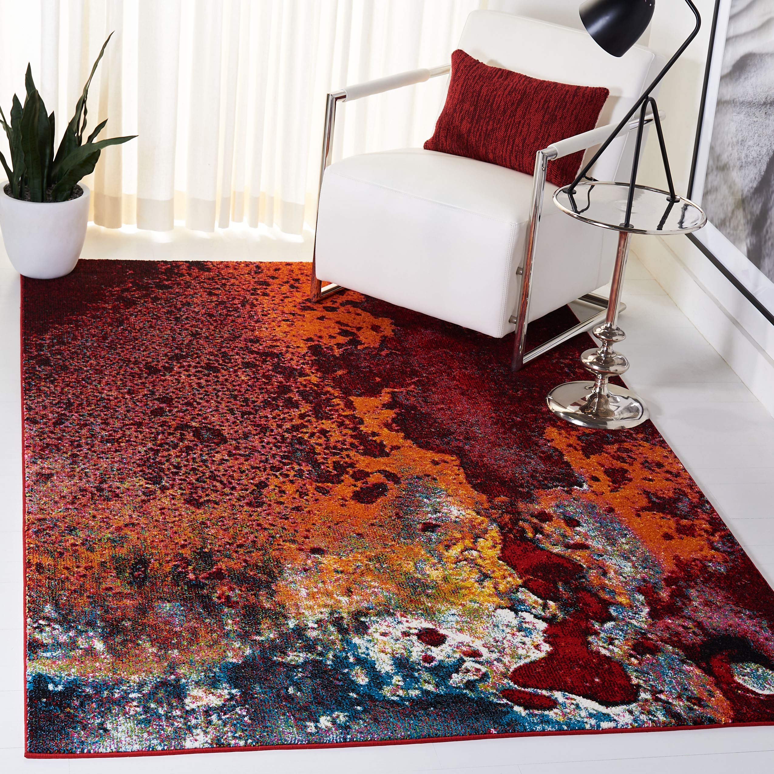 SAFAVIEH Glacier Collection 53 x 76 Red / Orange GLA124Q Modern Abstract Non-Shedding Living Room Bedroom Dining Home Office A